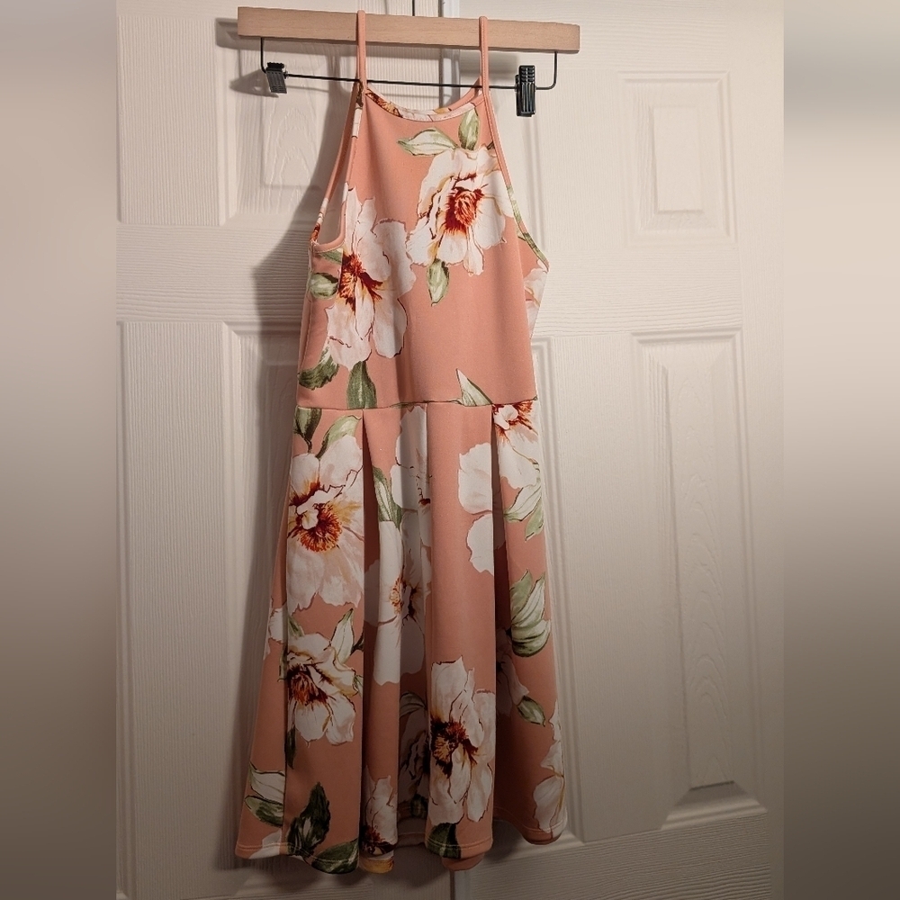Monteau Pink Floral Halter Mini Dress - Picture 2 of 6